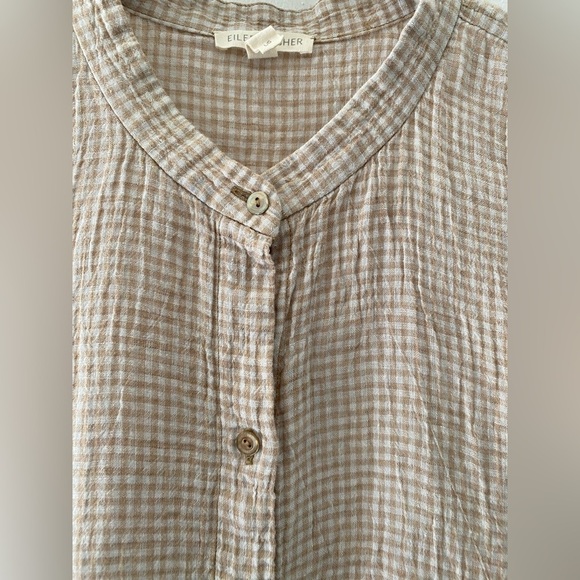 Eileen Fisher Cream100%linen Sleeveless Blouse Sleeveless Button-Up Shirt L/G - Picture 8 of 13
